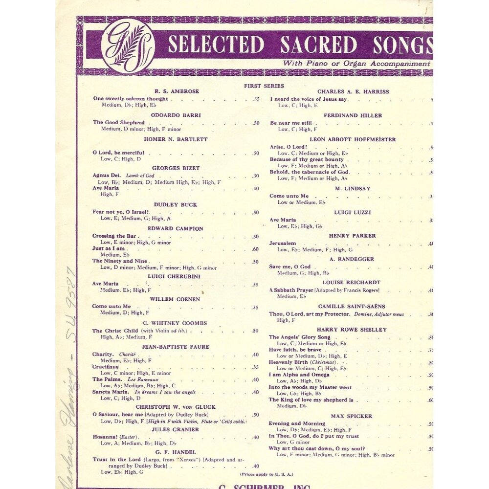 Hear My Cry Sheet Music 1913 Harold Vincent Milligan Sacred Organ Song